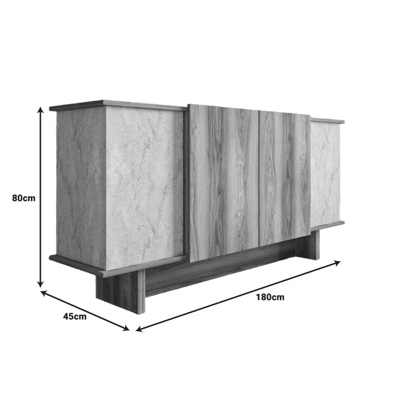 Aramos pakoworld sideboard in walnut shade with marblew effect 180x45x80cm
