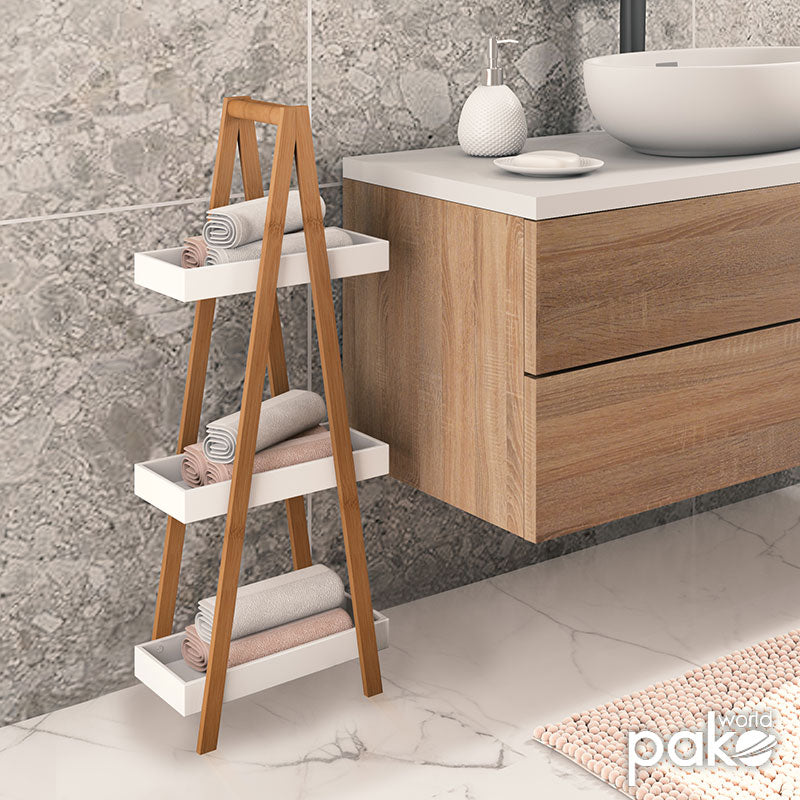 Floor shelf Nancy pakoworld wooden in natural-white color 30x18x82cm