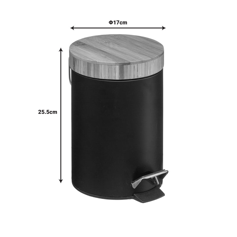 Trash bin 3L Dustbin pakoworld metal-pp black-oak