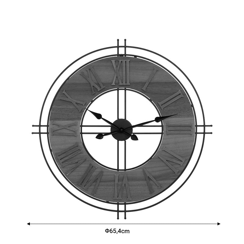 Wall clock Dorino pakoworld brown color mdf-black metal D65.5x4cm
