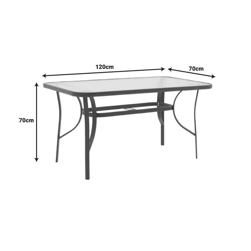 Dining table Ensure-Calan I set of 5 metal white-brown textilene 120x70x70cm