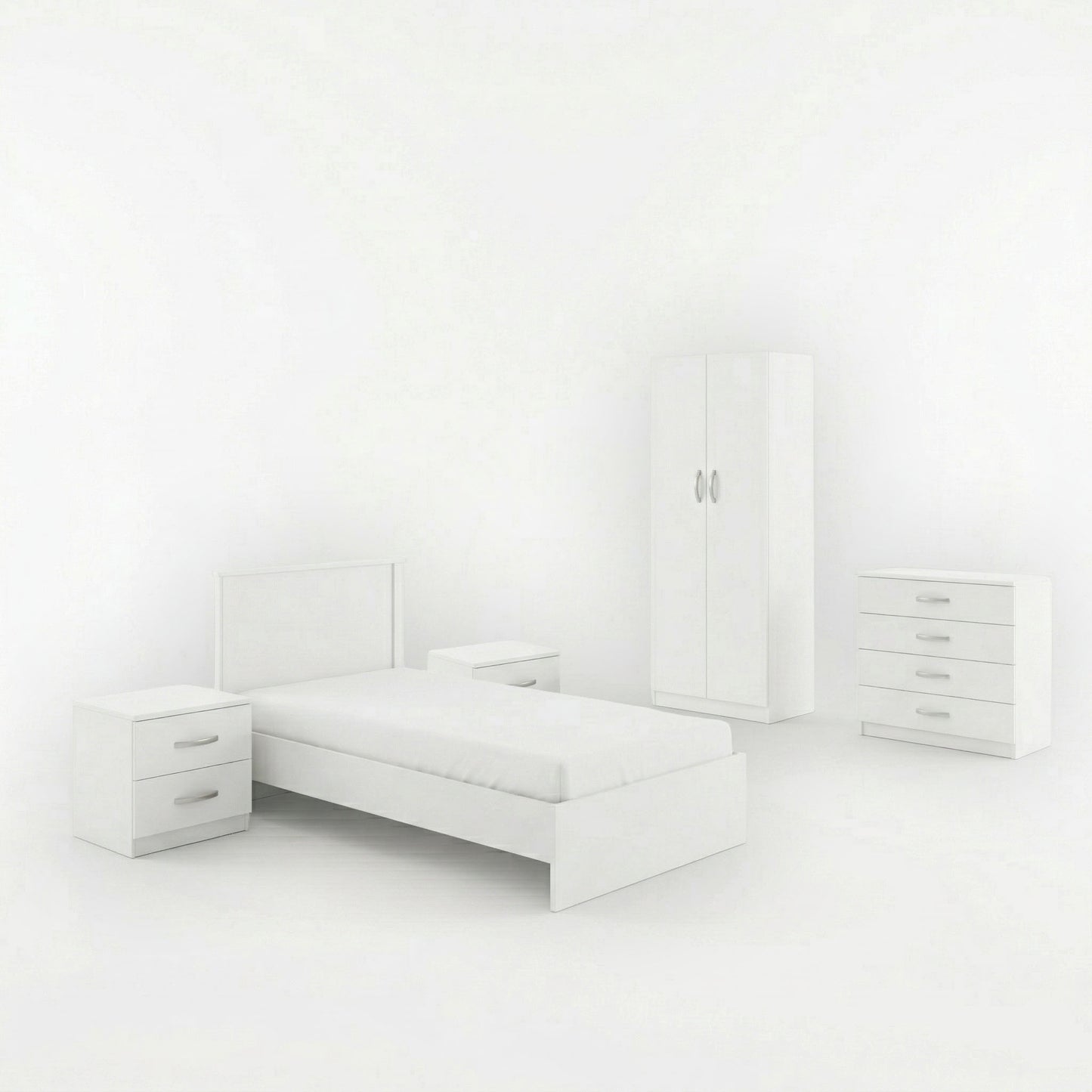 Athos White Bedroom Set with Bed 90x190cm Set of 5pcs