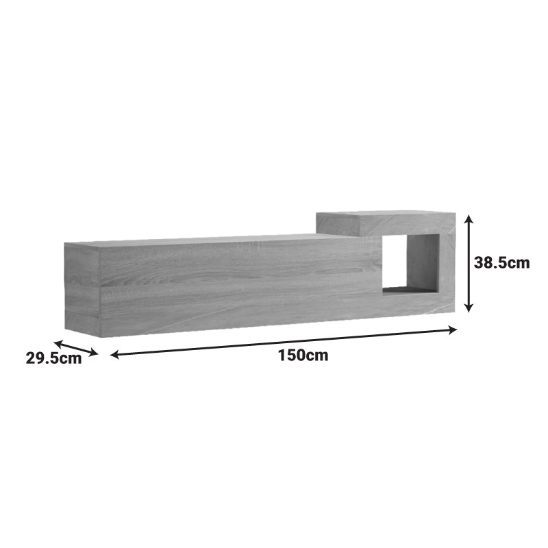 Wall-mounted TV cabinet Flato sonoma-gray beige marble look 150x29.5x38.5cm