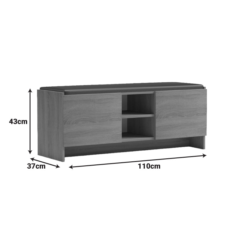 Entrance furniture stool-shoe rack 10 pairs gray beige marble effect-black 110x37x43cm