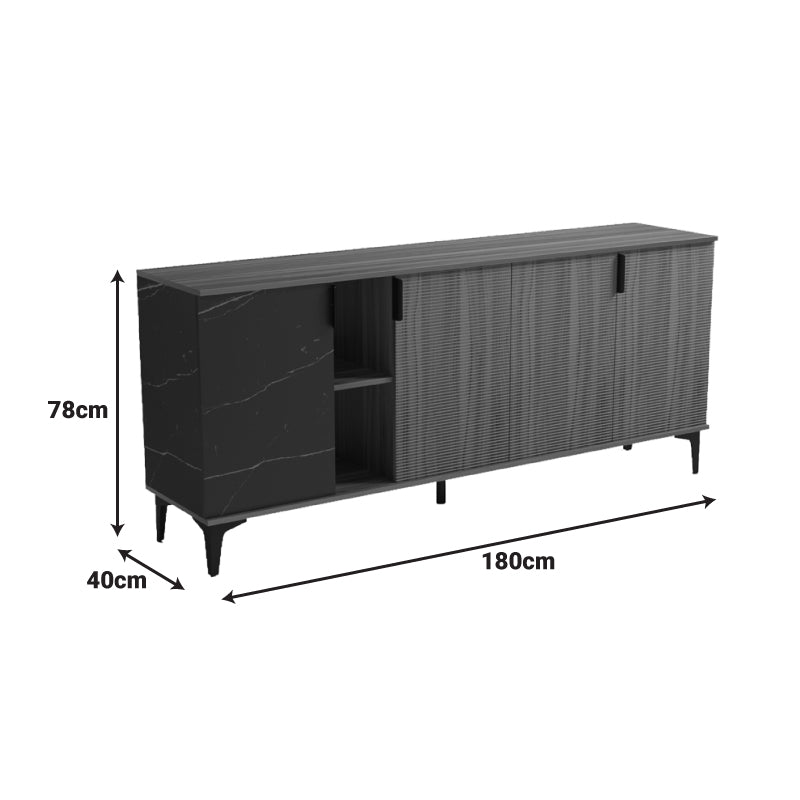 Riba buffet walnut-black marble look 180x40x78cm