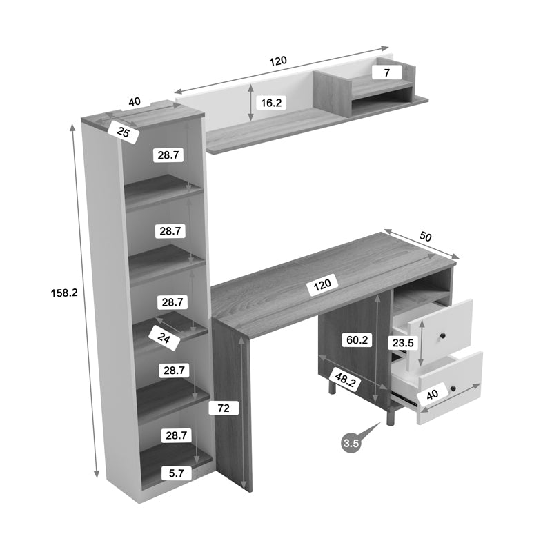 Office unit Kontor sonoma-white 160x50x158.2cm