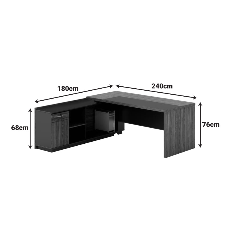 Professional desk with left corner Oscar melamine in walnut-charcoal shade 240x180x76cm