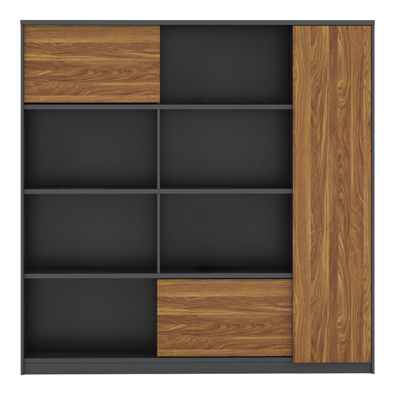 Professional oscar professional office display bookcase melamine in walnut-charcoal shade 180x40x180cm