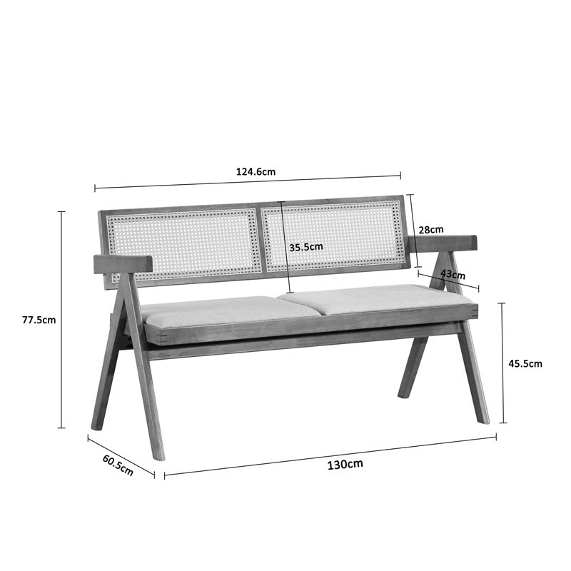 Winslow rubberwood 2-seater sofa in light walnut color-light grey fabric 130x60x77.5cm