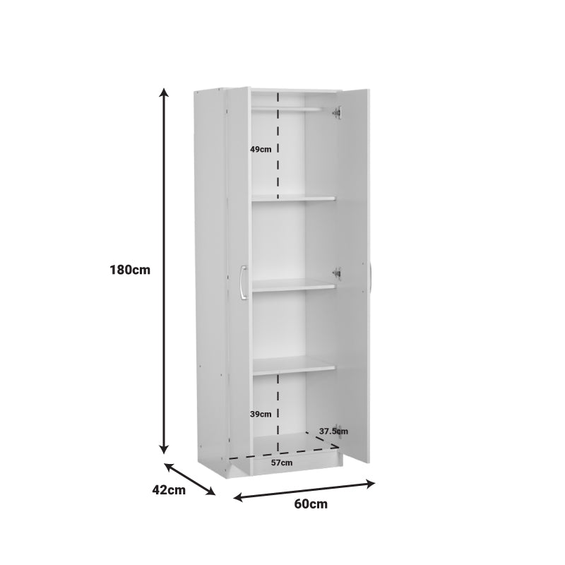 2 doors wardrobe Jonar pakoworld white color melamine 60x42x180cm