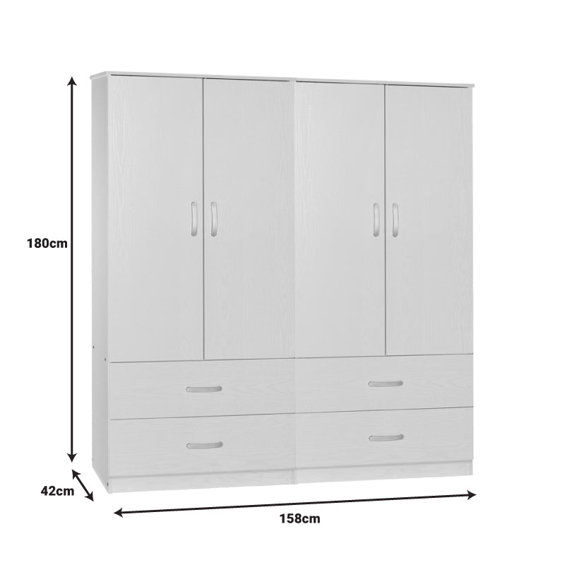 Zelia A pakoworld four-leaf wardrobe with 4 drawers color white 158x42x180cm
