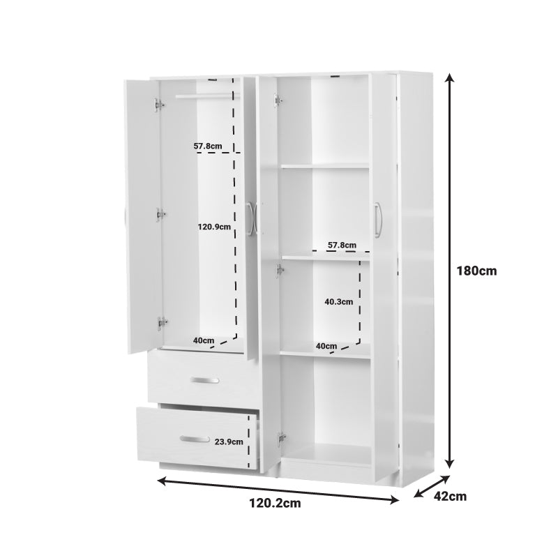 Zelia pakoworld four-leaf wardrobe with 2 drawers in white shade 120x42x180cm