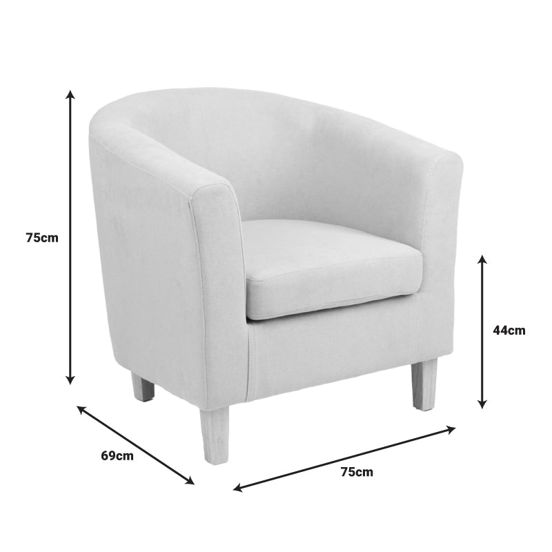 Armchair Tronmo cream fabric and natural rubberwood leg 75x69x75cm