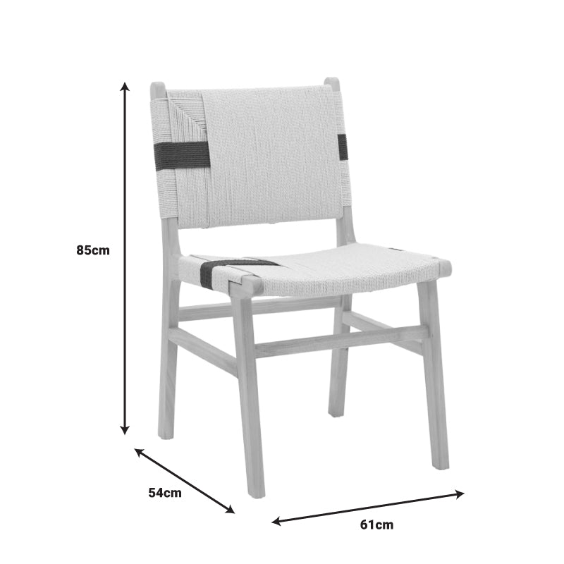 Julien chair pakoworld rubberwood and rope upholstery in natural-black color 61x54x85cm