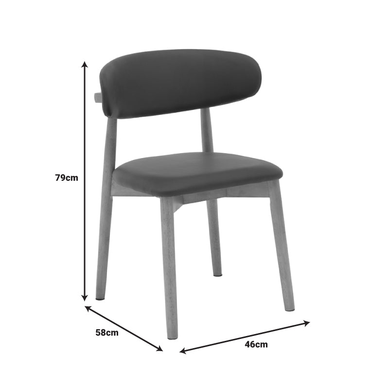 Ubene rubberwood and pu chair in walnut and black shade 46x58x79cm
