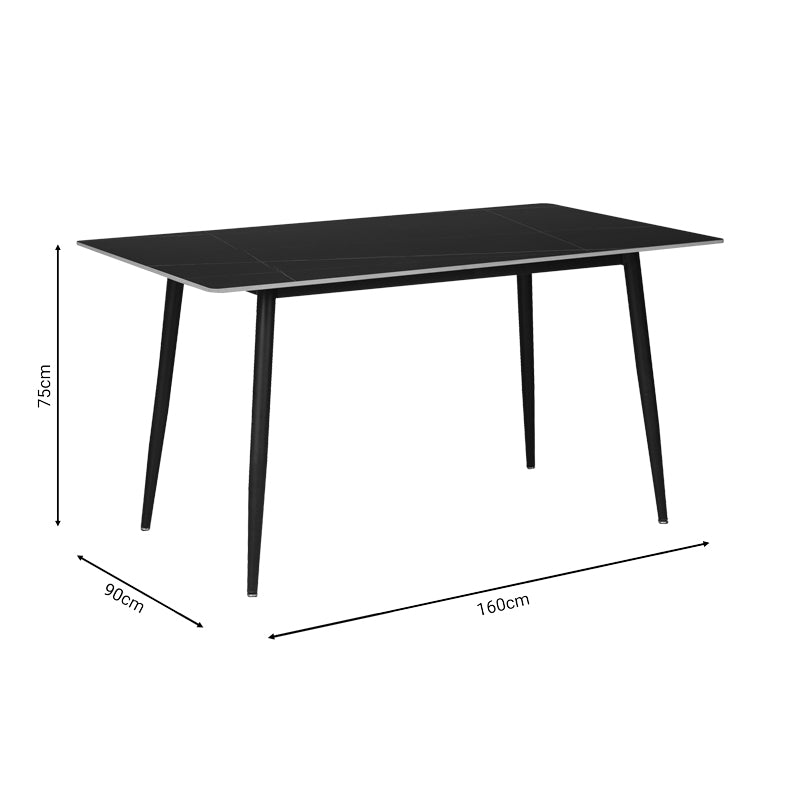 Dining table Gustas pakoworld black marble sintered stone-black metal leg 160x80x75cm