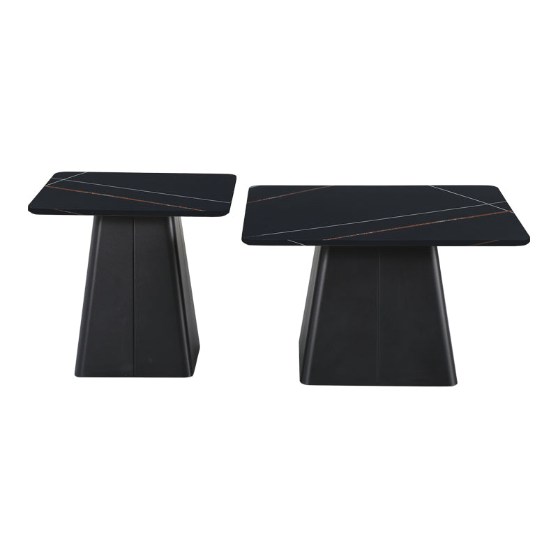 Square coffee tables set of 2 metal-sintered stone in black marble color
