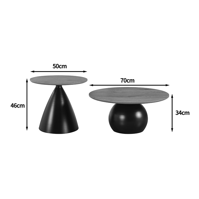 Coffee tables Caple set of 2 white metal- mdf in natural shade