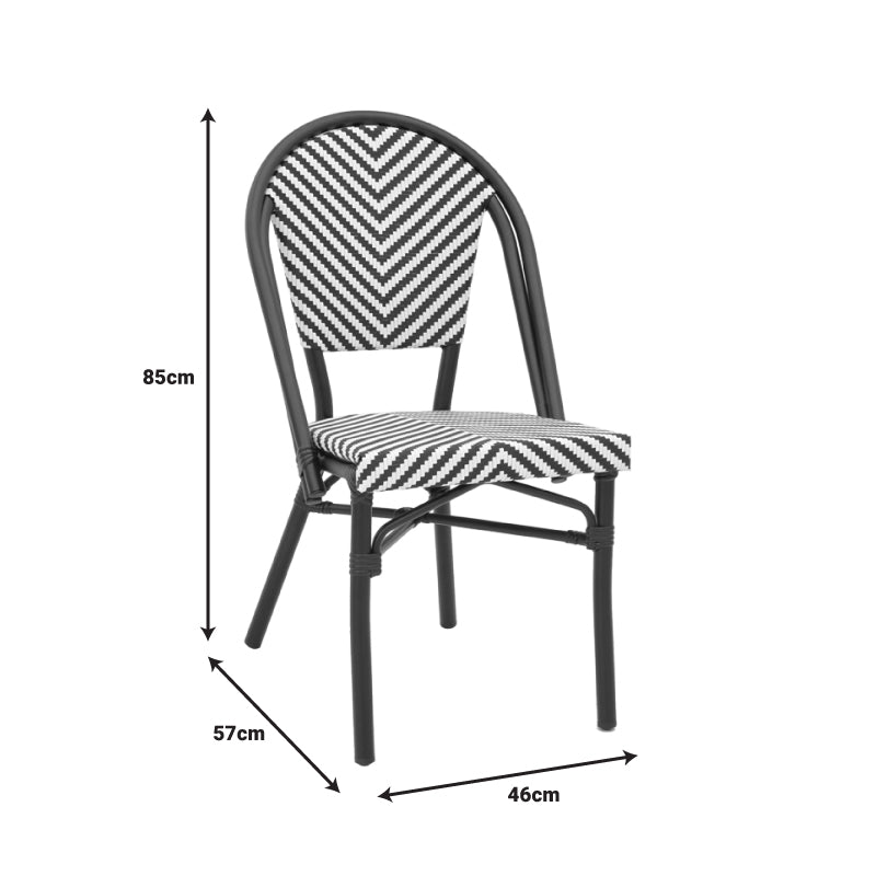 Chair Uarmin pakoworld stack black aluminum-black and white textilene 46x57x85cm