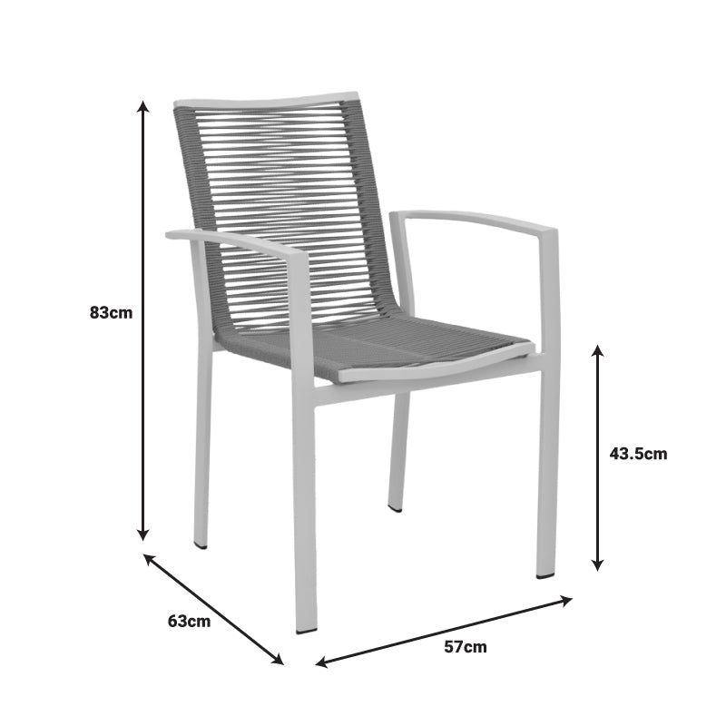 Jonian pakoworld stackable champagne aluminum-textilene armchair in natural shade 57x63x83cm