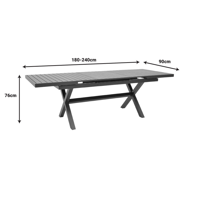Expanding table Dagyn pakoworld dark grey aluminum 180-240x90x76cm