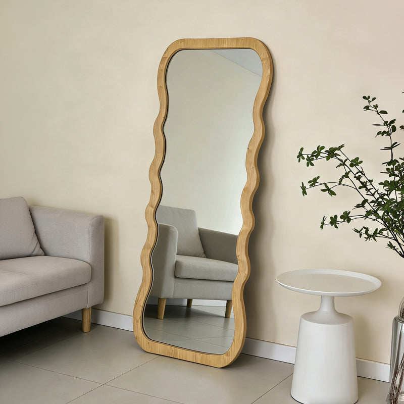 Zerbon wall mounted mdf mirror in natural color 60x1.5x155cm