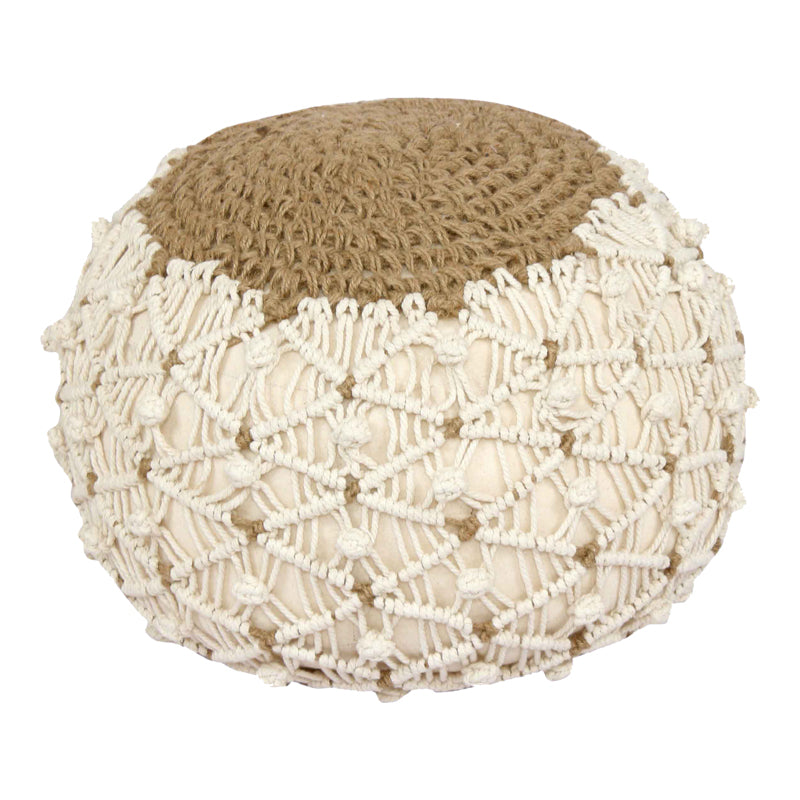Boha Inart jute stool-pouf in natural and white shade D40x30cm