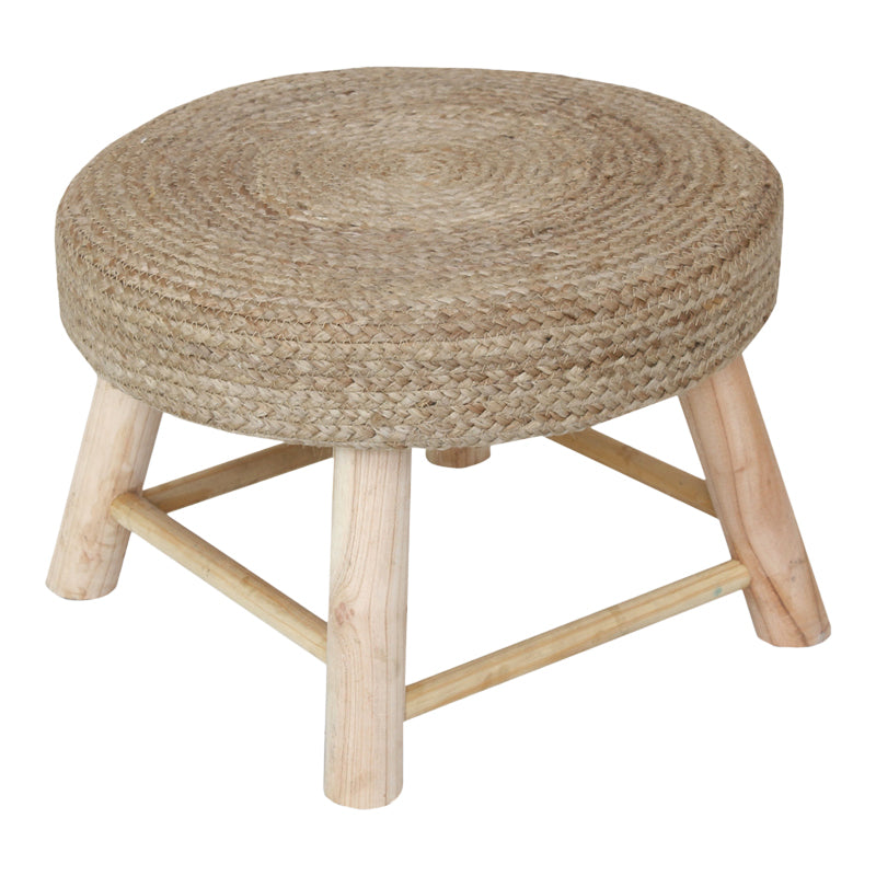 Bosco Inart stool in natural color jute and eucalyptus wood D45x40cm