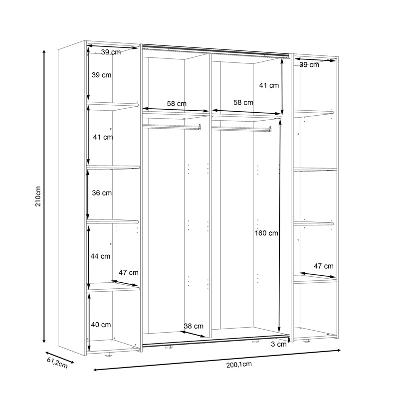 4-door wardrobe Lamore pakoworld white melamine 200x61.5x210.5cm