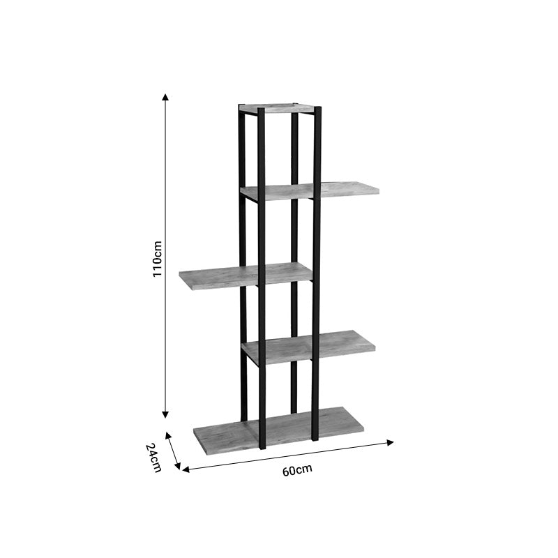 Floor shelf Ploko oak melamine-black metal 60x24.7x111cm