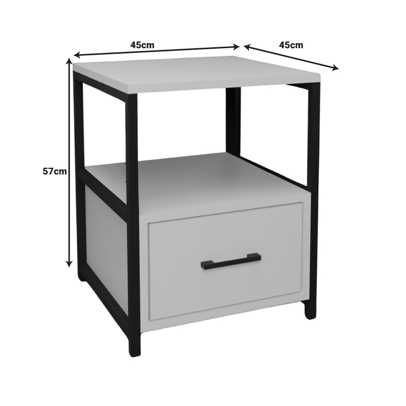 Stani bedside table pakoworld black metal and melamine in white shade 45x45x57cm