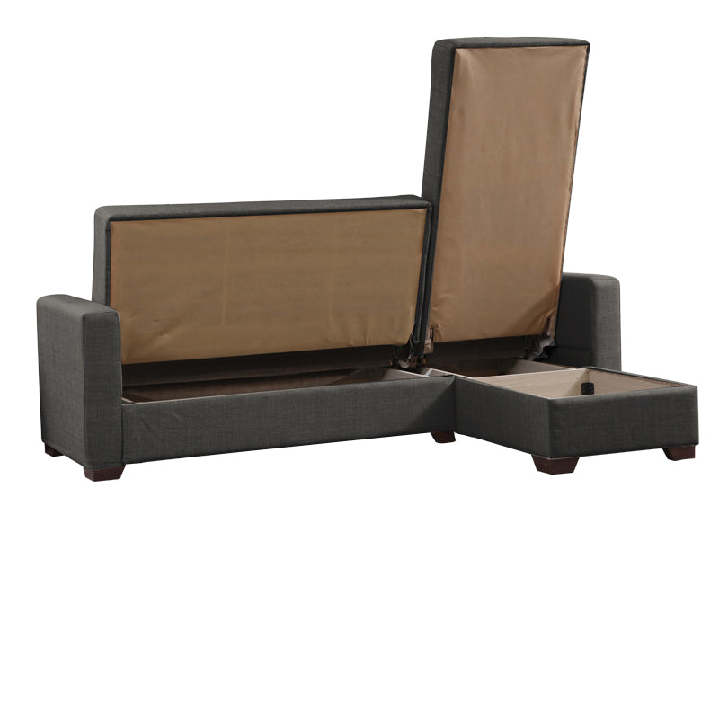 Reversible corner sofa-bed with storage space Alaska dark grey fabric 204x143x83cm