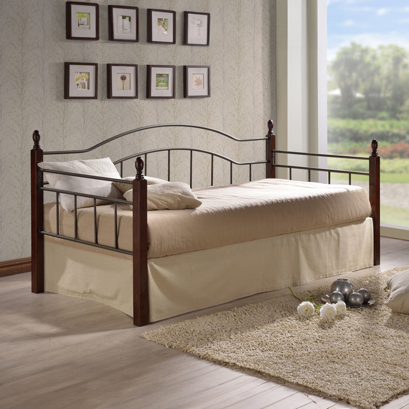 Day bed Nika walnut color wood-black metal 90x190cm
