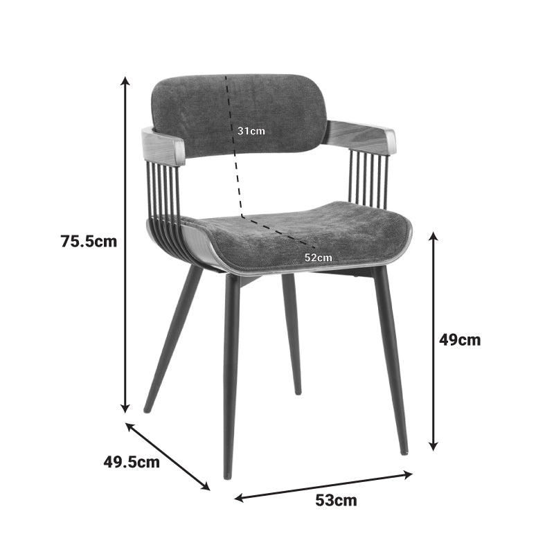 Armchair Cameo metal black-walnut wood-dark grey fabric 53x49.5x75.5cm