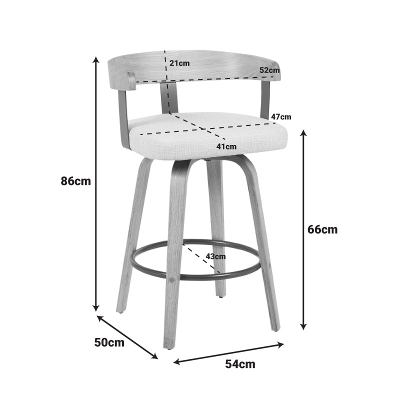 Rotating middle-height bar stool Anesy metal-wood and fabric in beige color 54x50x85cm