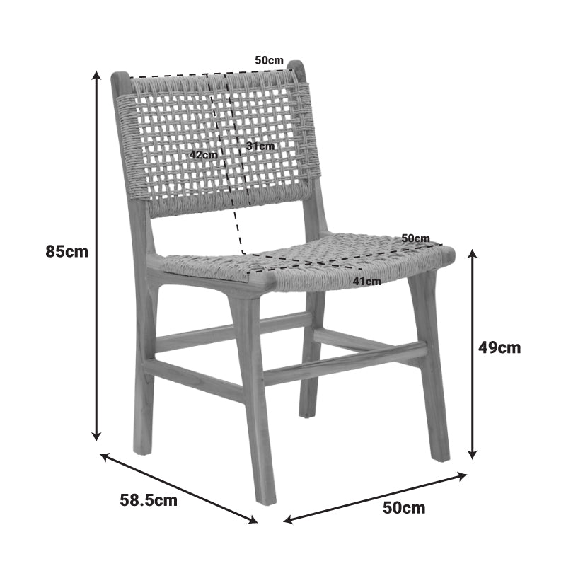 Sponze chair teak wood skeleton and pe rope in natural color 50x58.5x85cm
