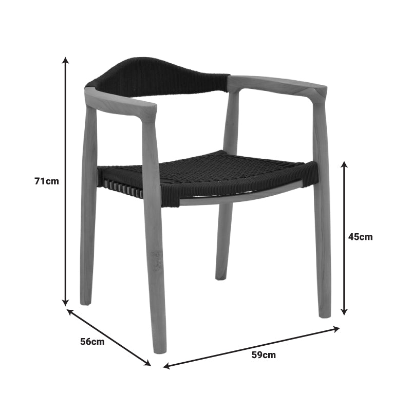 Armchair Ganny pakoworld teak wood and rope in black shade 59x56x71cm