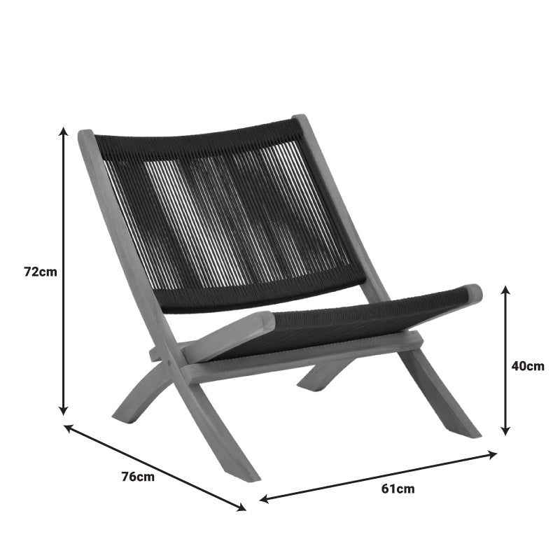 Foldable Seeal pakoworld chair teak wood and rope in black shade 61x76x72cm