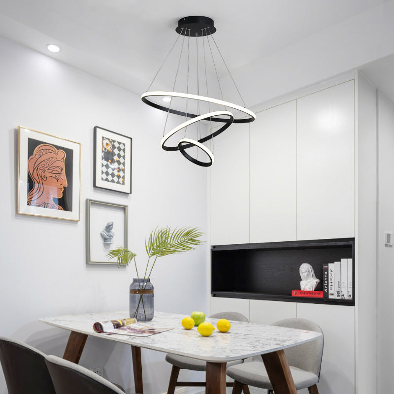 Ceiling lamp Rings led metal in black shade D60x100cm