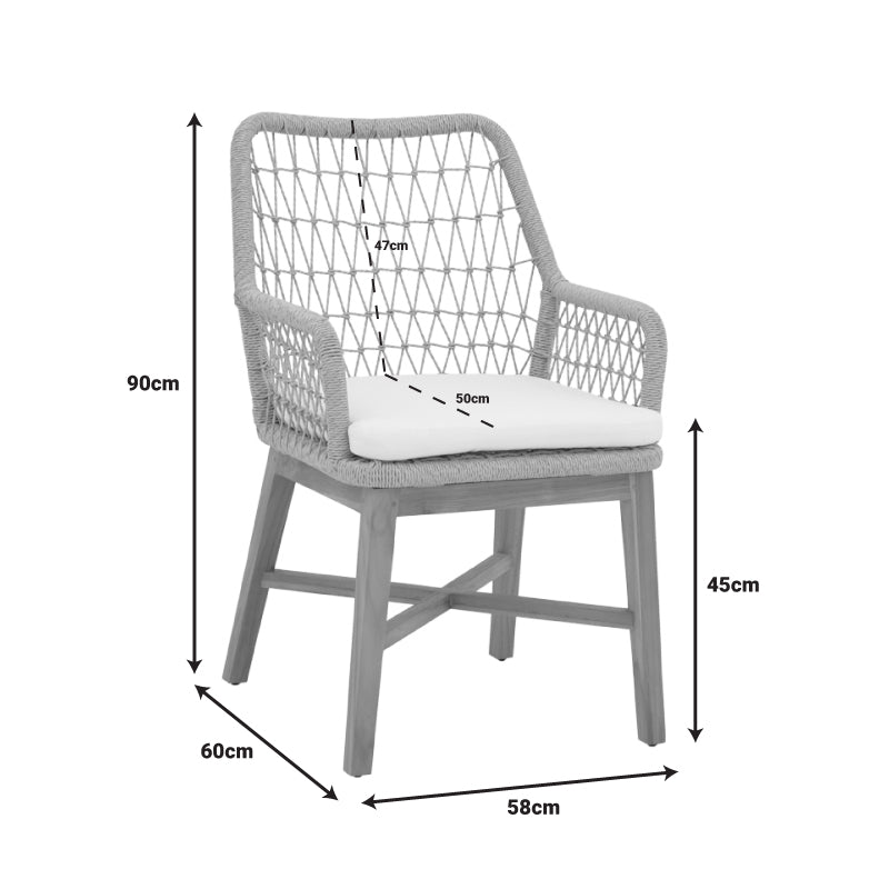 Armchair Elaiza pakoworld teak wood and synthetic rope in natural-black shade with cushion 58x60x90cm
