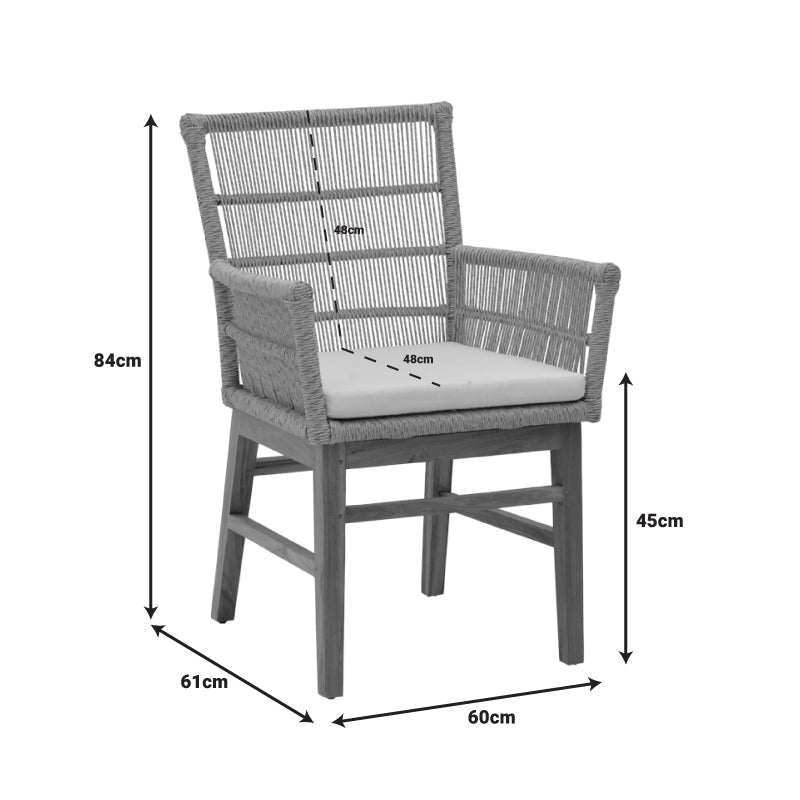Inca armchair pakoworld teak wood and synthetic rope in natural-black shade with cushion 60x61x90cm