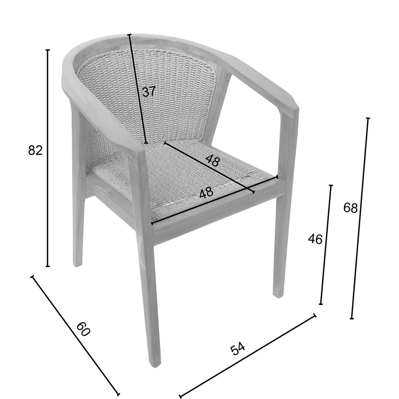 Granny armchair pakoworld teak wood and synthetic rope in natural color 60x60x82cm