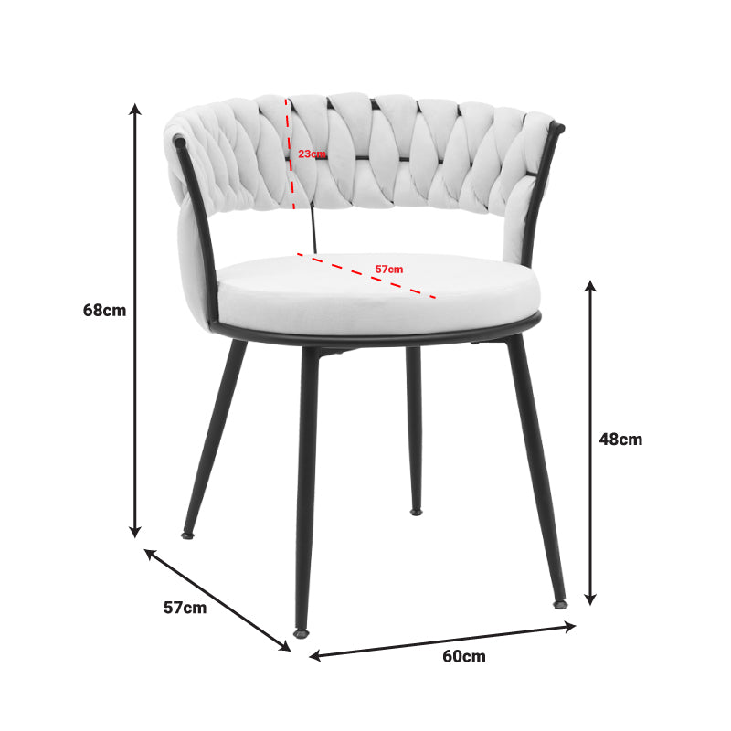 Chair Alkia in cream velvet with black metal leg 60x57x68cm