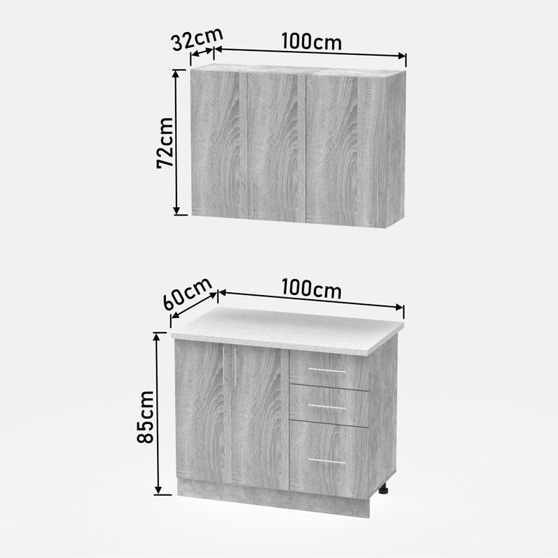 Festa I kitchen unit pakoworld melamine in dark grey and sonoma color workbench 100x60x85cm