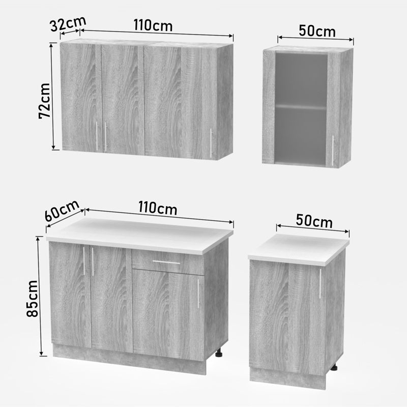 Festa ΙV kitchen unit melamine in sonoma and workbench in light grey color 160x60x85cm