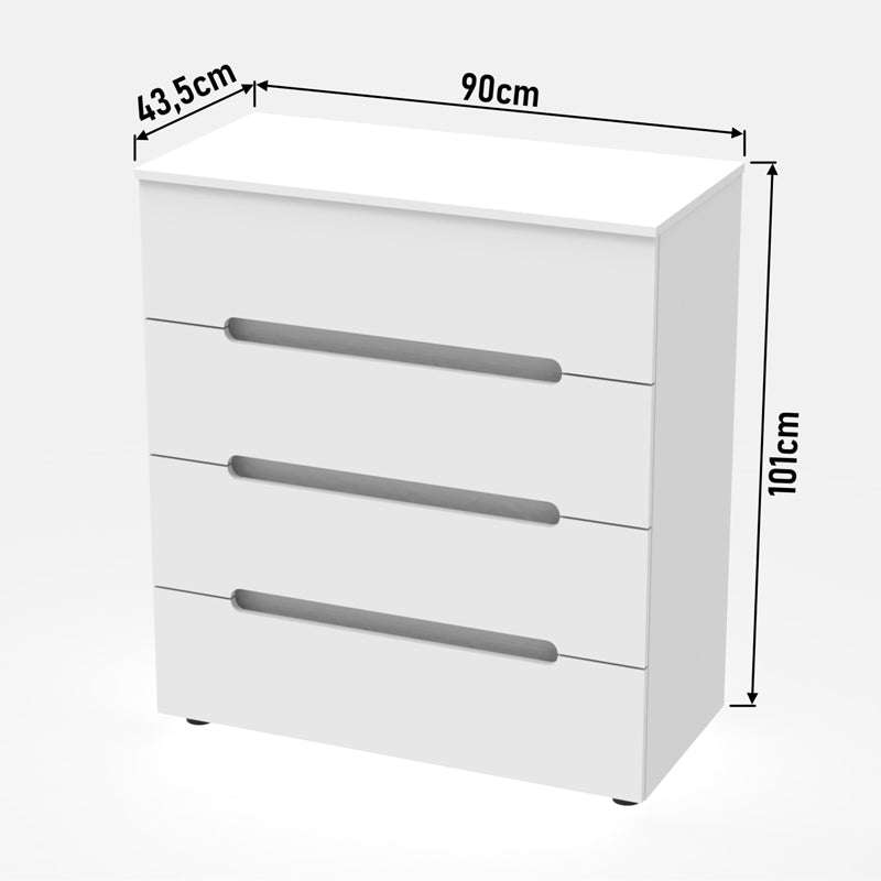Chest of drawers Afina pakoworld mdf in white glossy color 90x44x101cm