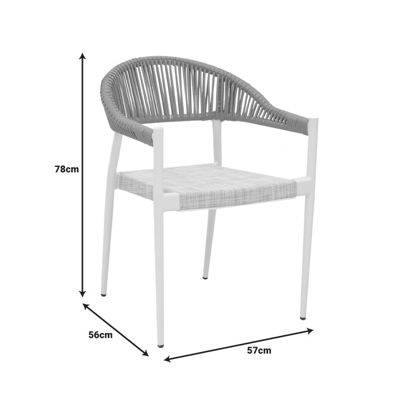 Elation aluminum armchair pakoworld stackable white frame-textilene and rattan in natural color 57x56x78cm