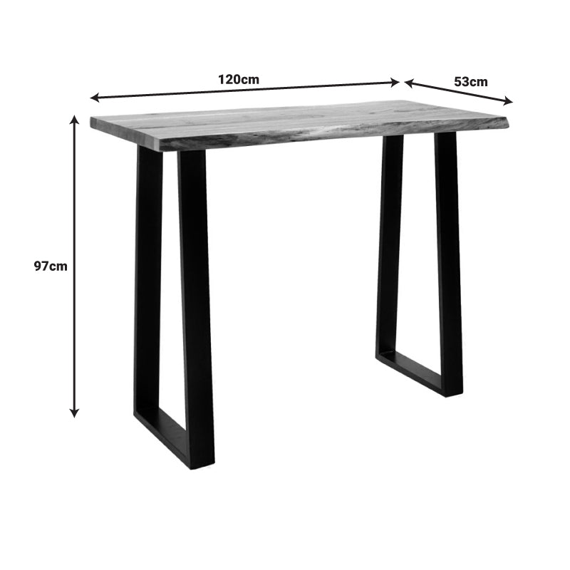 Bar table Miles solid acacia wood 3.7-4cm in natural shade with black metal legs 120x53x97cm