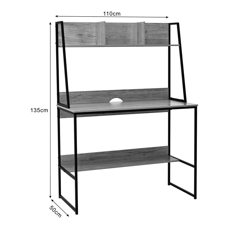 Office desk with shelf Herbey in oak color with black metal leg 100x48x139cm