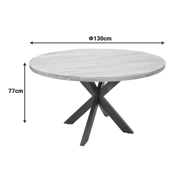 Royalty table solid mango wood 4cm in natural shade-black metal leg D130x77cm